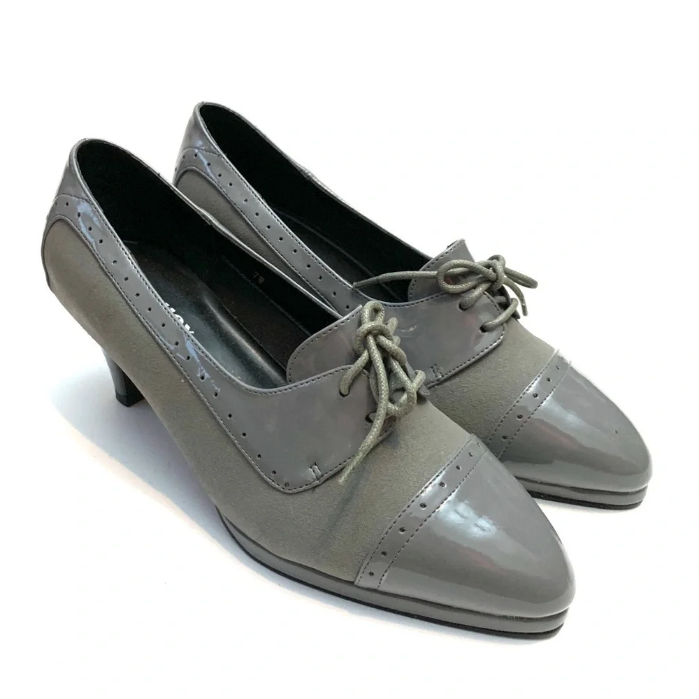 Vintage 1990s gray vegan leather high heel oxfords